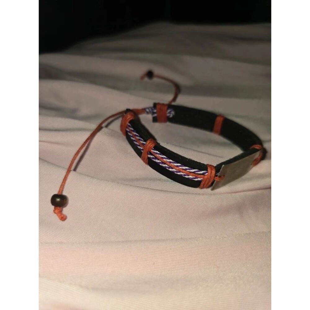 Adjustable Woven Cross Plate ID Bracelet - Picture 2 of 3